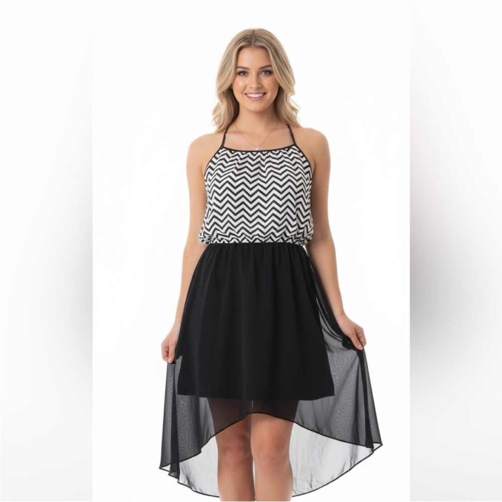 Umgee black high low maxi dress chevron print size 2XL